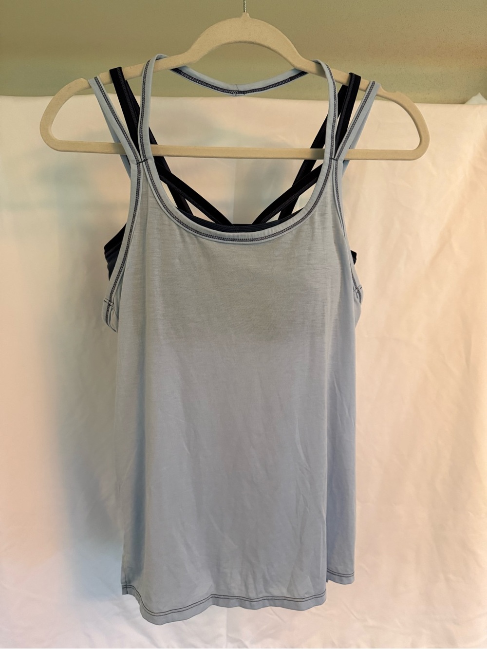 Athleta Women’s Light Blue Layered Strappy Tank Top With Built In Bra